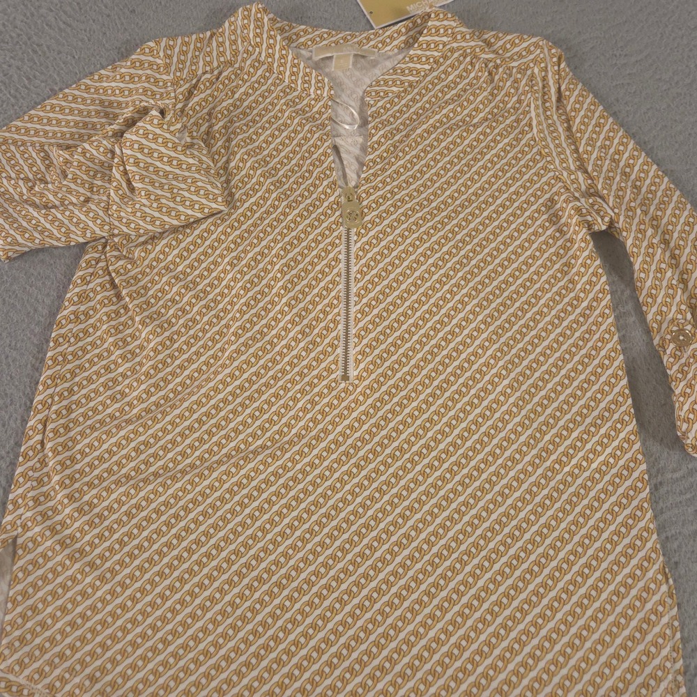 Michael Kors Top Women S Multi Chain Link 1/2 Zip Blouse Roll Tab Sleeve NEW $98